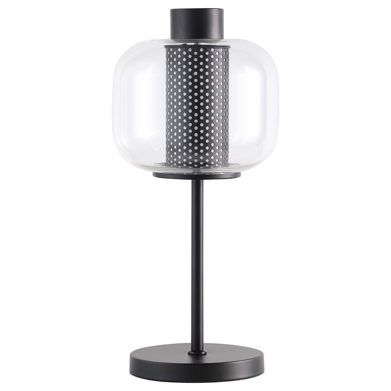 Pemberly Row Modern Metal & Glass Shade Bedside Table Lamp in Black