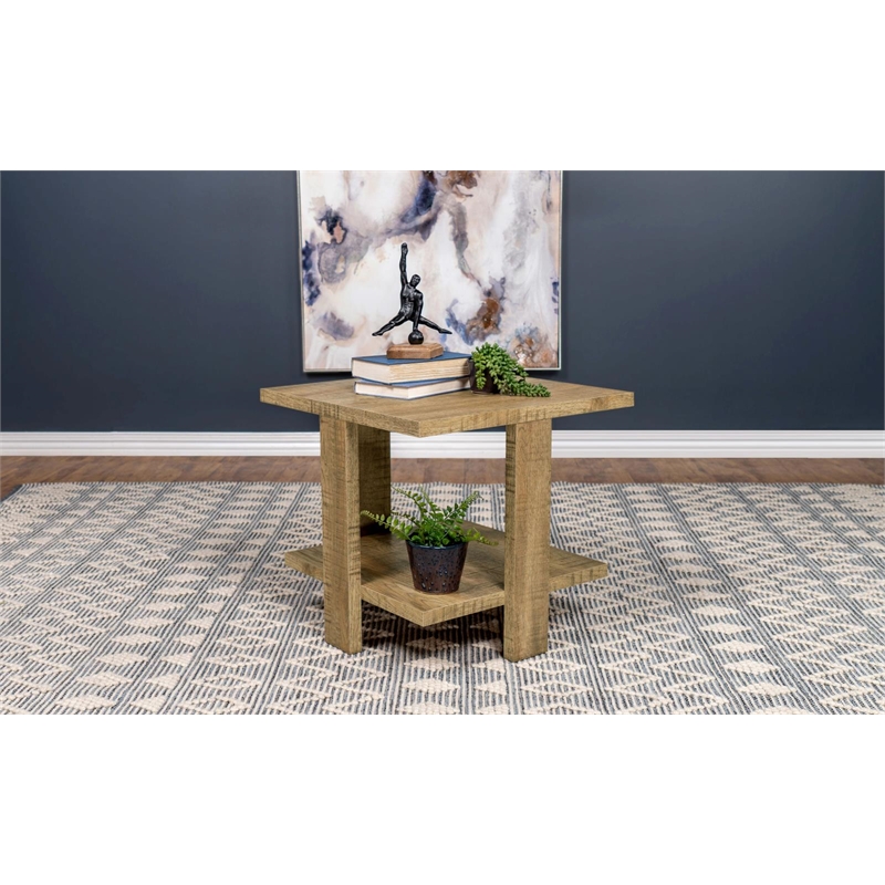 Pemberly Row 1-Shelf Square Farmhouse Engineered Wood End Table in Brown