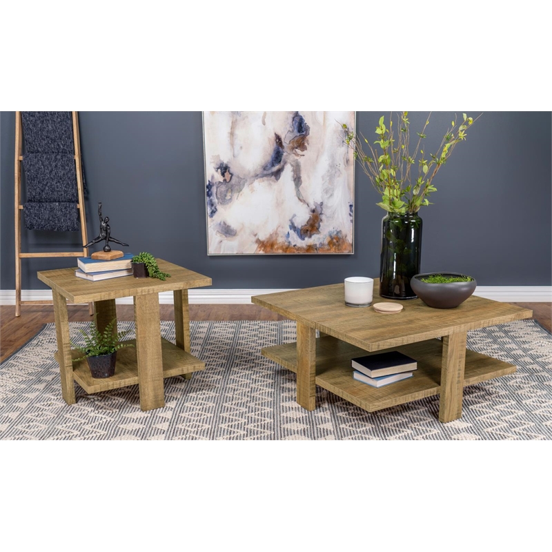Pemberly Row 1-Shelf Square Farmhouse Engineered Wood End Table in Brown
