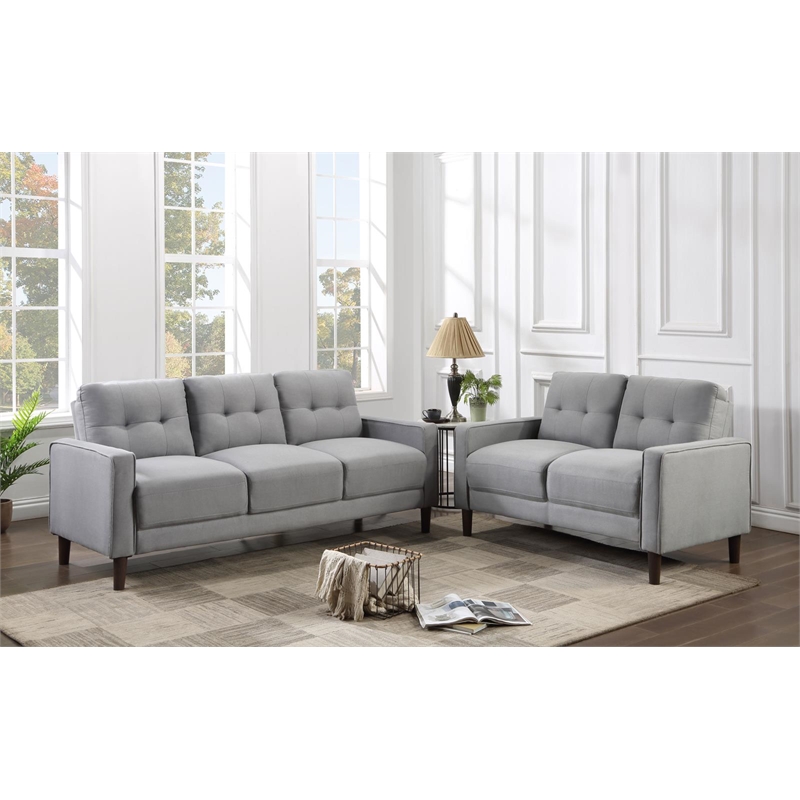 Pemberly Row 2-Piece Upholstered Fabric Sofa Set with Track Arms in Gray