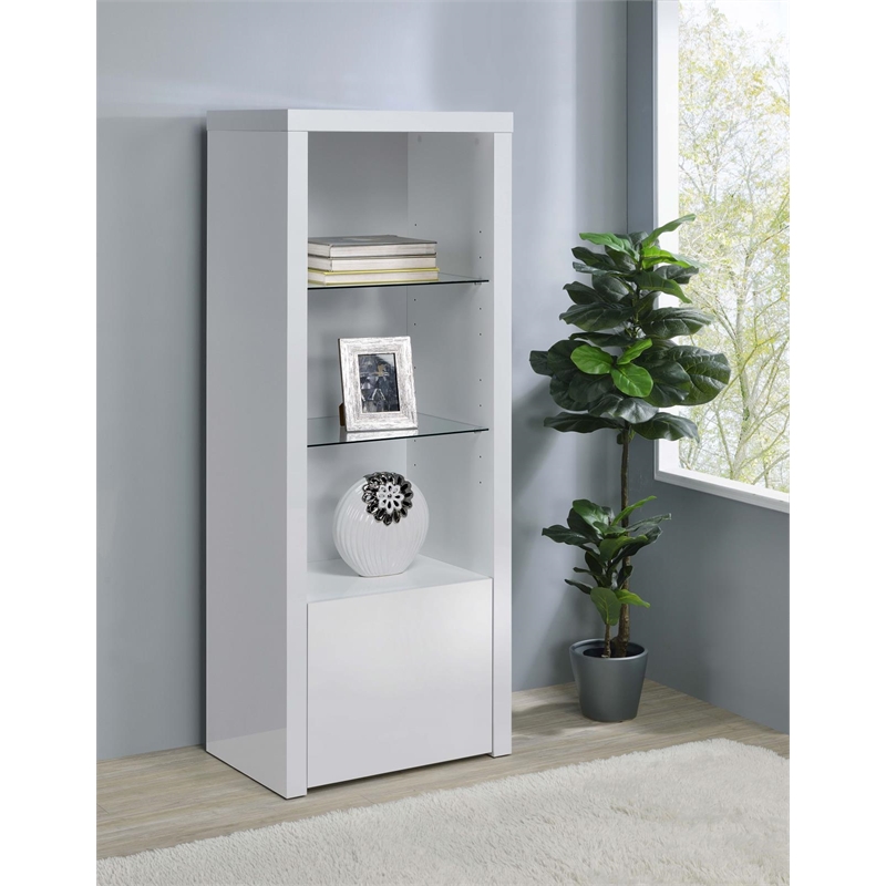 Pemberly Row 3-Shelf Modern Wood Media Tower with Lower Cabinet in White