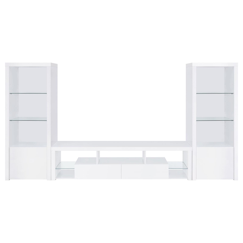 Pemberly Row 3-Shelf Modern Wood Media Tower with Lower Cabinet in White