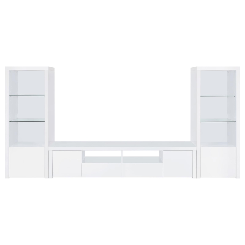 Pemberly Row 3-Shelf Modern Wood Media Tower with Lower Cabinet in White