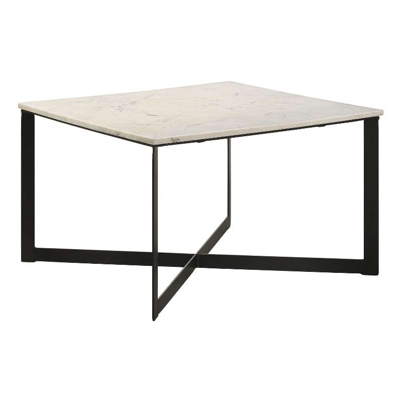 Pemberly Row Modern Metal Square Marble Top Coffee Table White and Black
