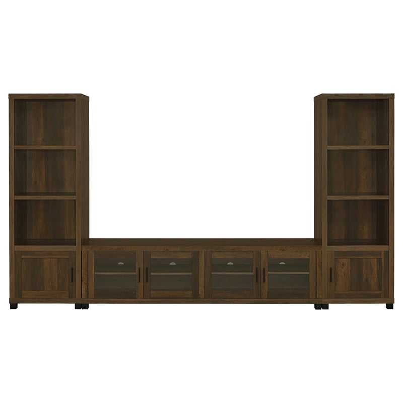 Pemberly Row 3-piece Transitional Wood Entertainment Center in Dark Pine