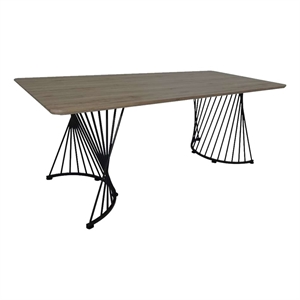 Pemberly Row Wood Dining Table with Swirl Base in Natural Oak and Gunmetal