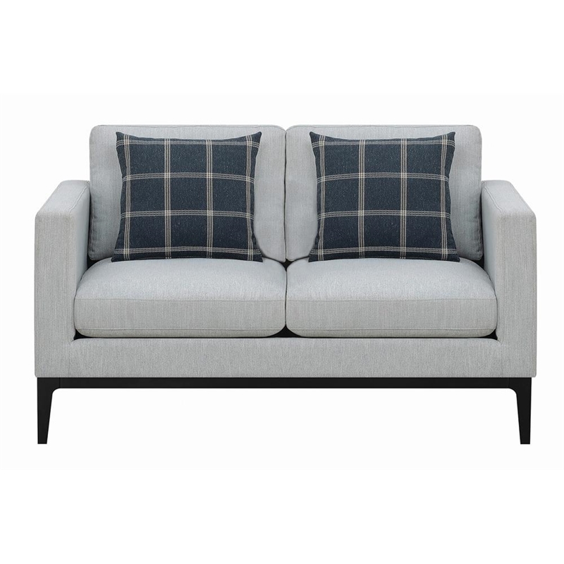 Pemberly Row Upholstered Fabric Loveseat with Cushioned Back in Light Gray