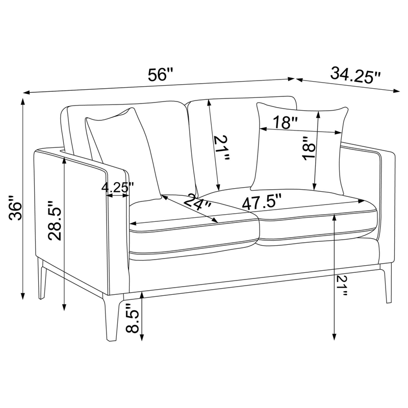 Pemberly Row Upholstered Fabric Loveseat with Cushioned Back in Light Gray