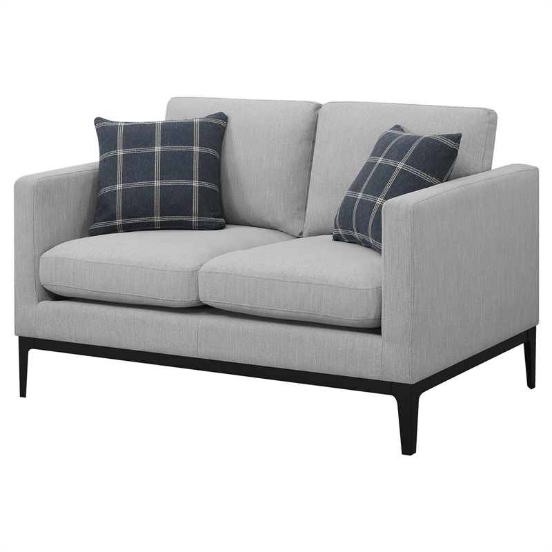 Pemberly Row Upholstered Fabric Loveseat with Cushioned Back in Light Gray