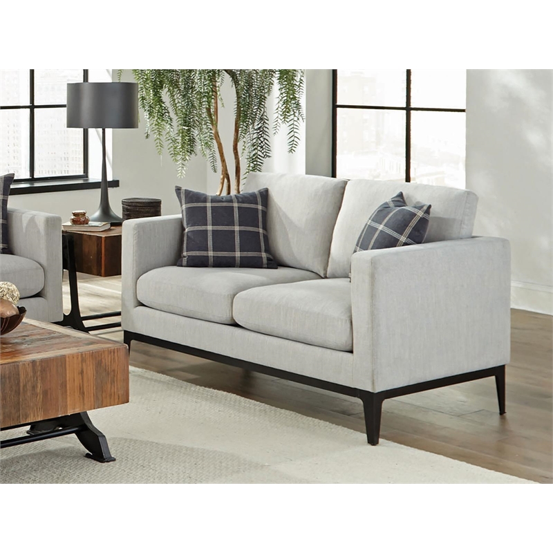Pemberly Row Upholstered Fabric Loveseat with Cushioned Back in Light Gray