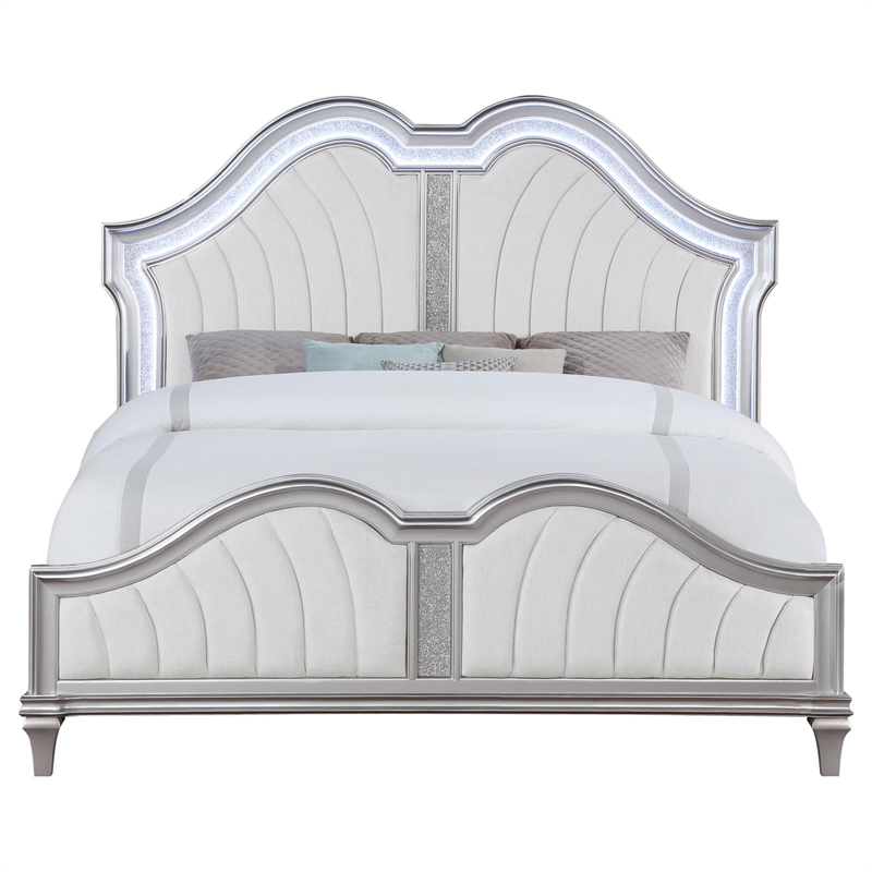 Pemberly Row Wood Tufted Platform California King Bed Ivory and Silver Oak