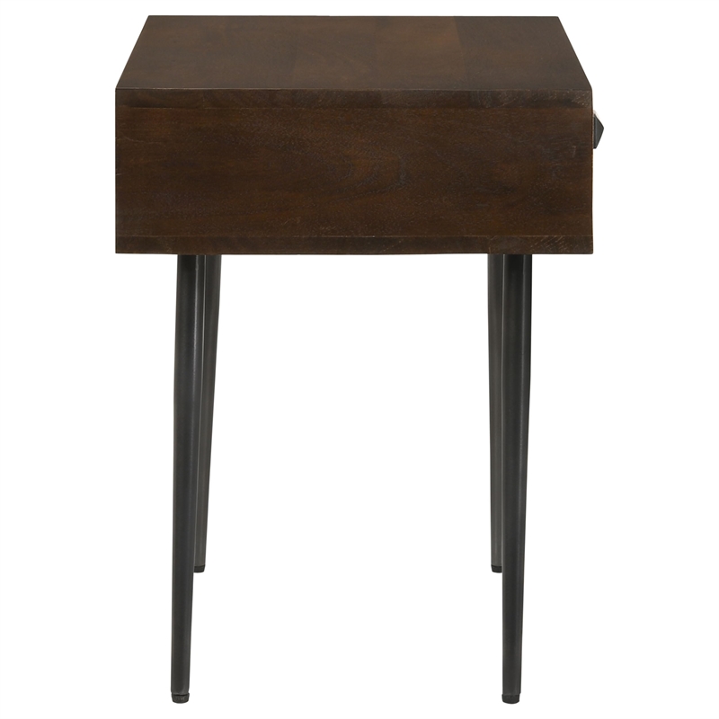 Pemberly Row 1-Drawer Mid-Century Wood Accent Table in Coffee Brown/Gunmetal
