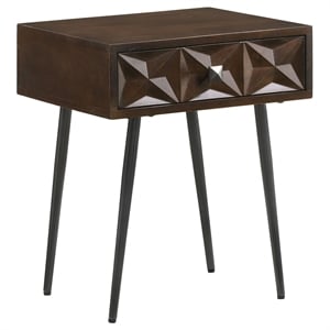 Pemberly Row 1-Drawer Mid-Century Wood Accent Table in Coffee Brown/Gunmetal