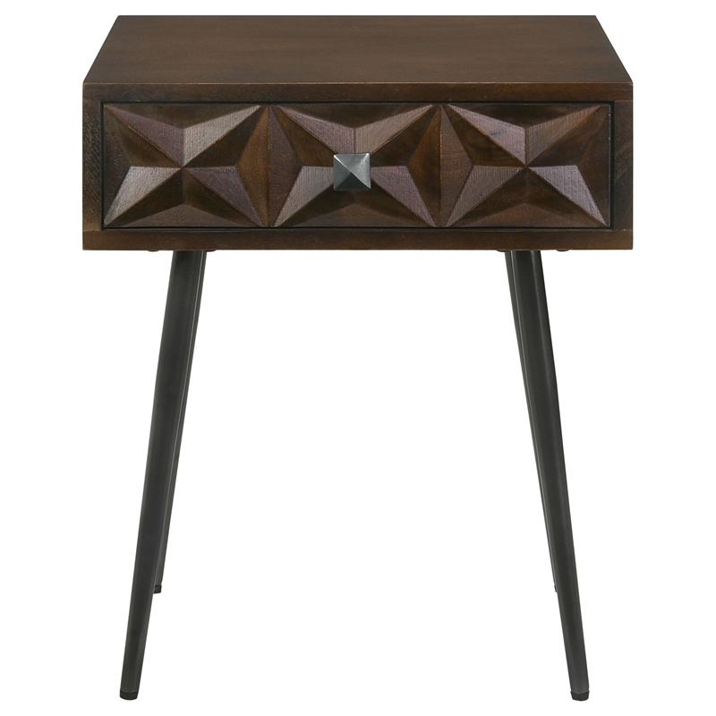 Pemberly Row 1-Drawer Mid-Century Wood Accent Table in Coffee Brown/Gunmetal