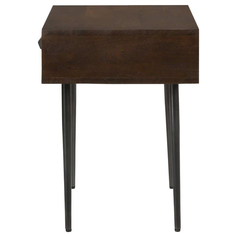 Pemberly Row 1-Drawer Mid-Century Wood Accent Table in Coffee Brown/Gunmetal