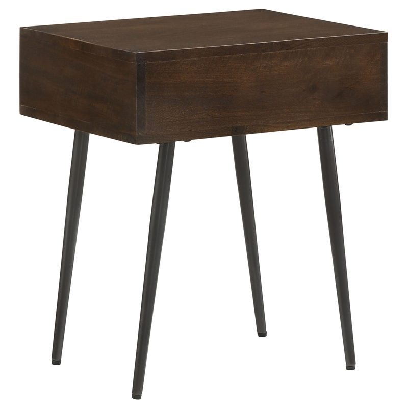 Pemberly Row 1-Drawer Mid-Century Wood Accent Table in Coffee Brown/Gunmetal