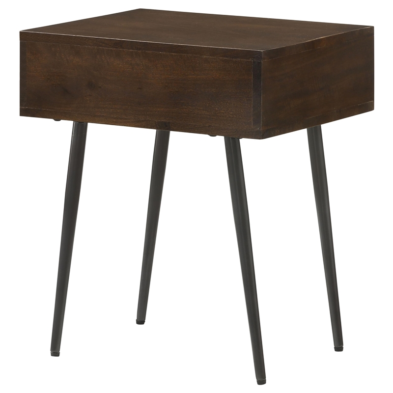 Pemberly Row 1-Drawer Mid-Century Wood Accent Table in Coffee Brown/Gunmetal