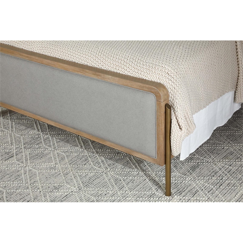 Pemberly Row Upholstered Fabric Eastern King Panel Bed in Sand Wash and Gray