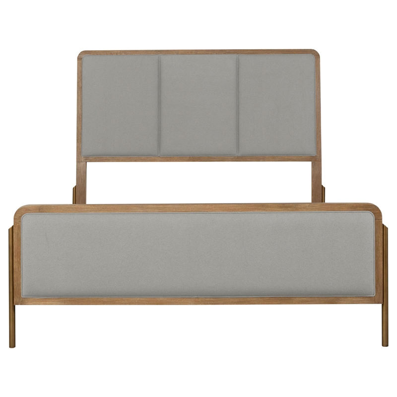 Pemberly Row Upholstered Fabric Eastern King Panel Bed in Sand Wash and Gray