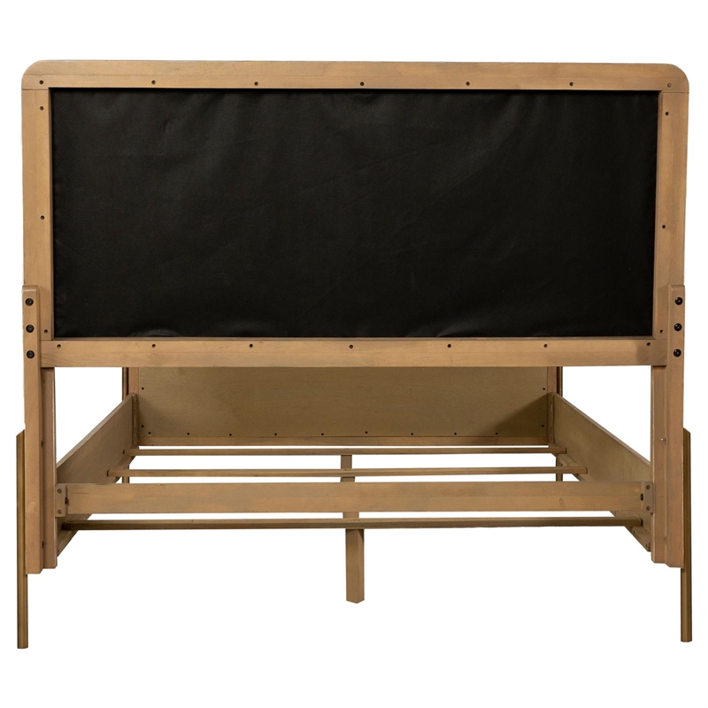 Pemberly Row Upholstered Fabric Eastern King Panel Bed in Sand Wash and Gray