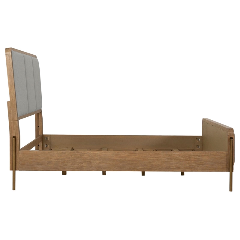 Pemberly Row Upholstered Fabric Eastern King Panel Bed in Sand Wash and Gray