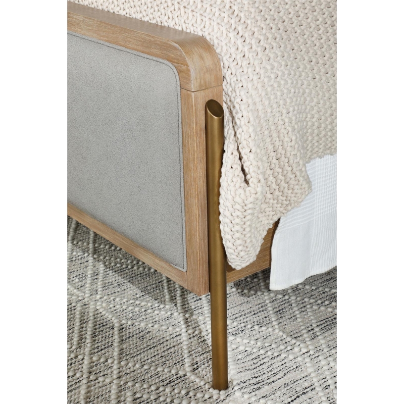 Pemberly Row Upholstered Fabric Eastern King Panel Bed in Sand Wash and Gray