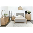 Pemberly Row Upholstered Fabric Eastern King Panel Bed in Sand Wash and Gray