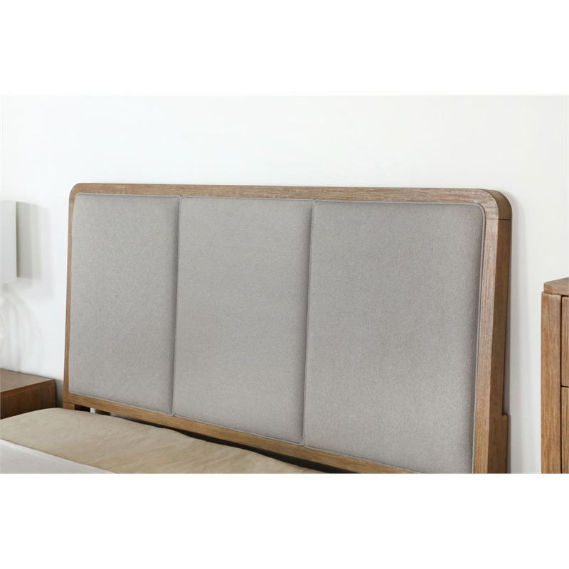 Pemberly Row Upholstered Fabric Eastern King Panel Bed in Sand Wash and Gray