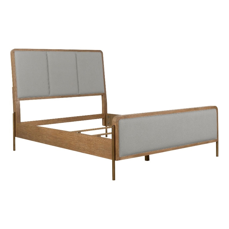 Pemberly Row Upholstered Fabric Eastern King Panel Bed in Sand Wash and Gray