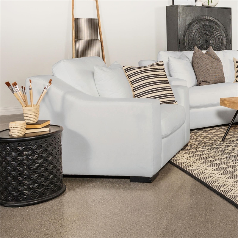 Pemberly Row Upholstered Transitional Fabric Chair with Sloped Arms in White