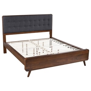 Pemberly Row Wood California King Bed with Upholstered Headboard Dark Walnut