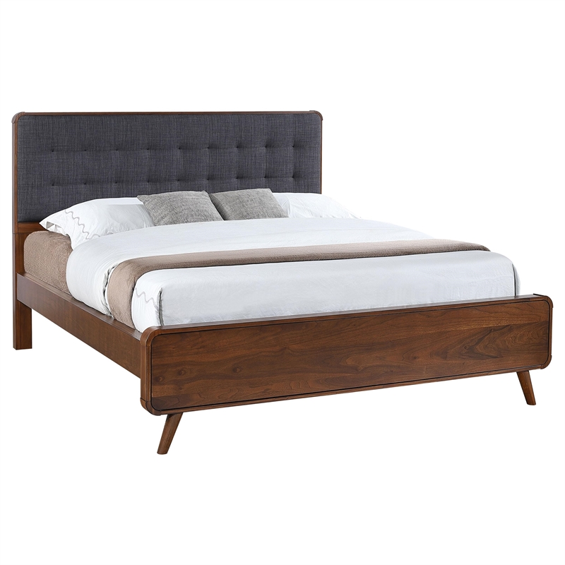 Pemberly Row Wood California King Bed with Upholstered Headboard Dark Walnut