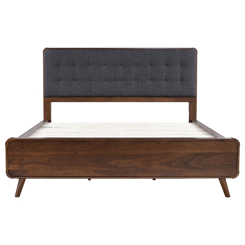 Pemberly Row Wood California King Bed with Upholstered Headboard Dark Walnut
