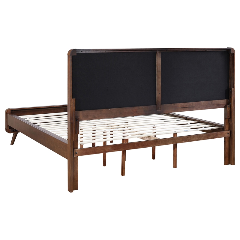 Pemberly Row Wood California King Bed with Upholstered Headboard Dark Walnut