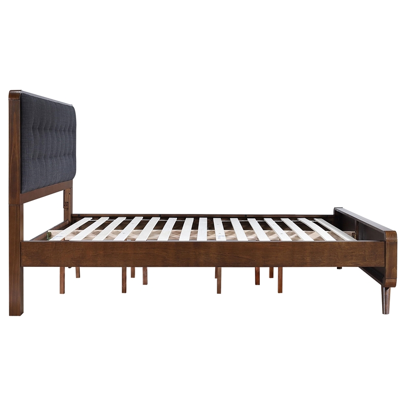 Pemberly Row Wood California King Bed with Upholstered Headboard Dark Walnut