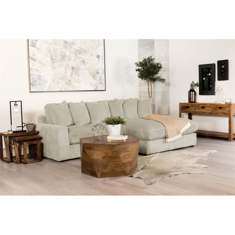 Pemberly Row Modern Velvet Upholstered Reversible Sectional Sofa in Sand