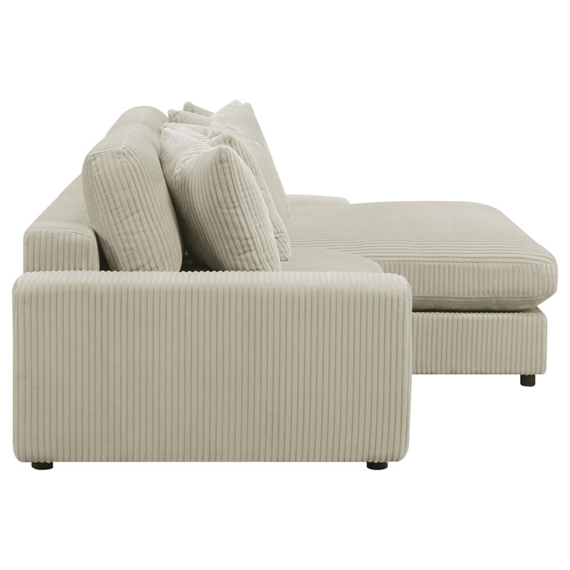 Pemberly Row Modern Velvet Upholstered Reversible Sectional Sofa in Sand