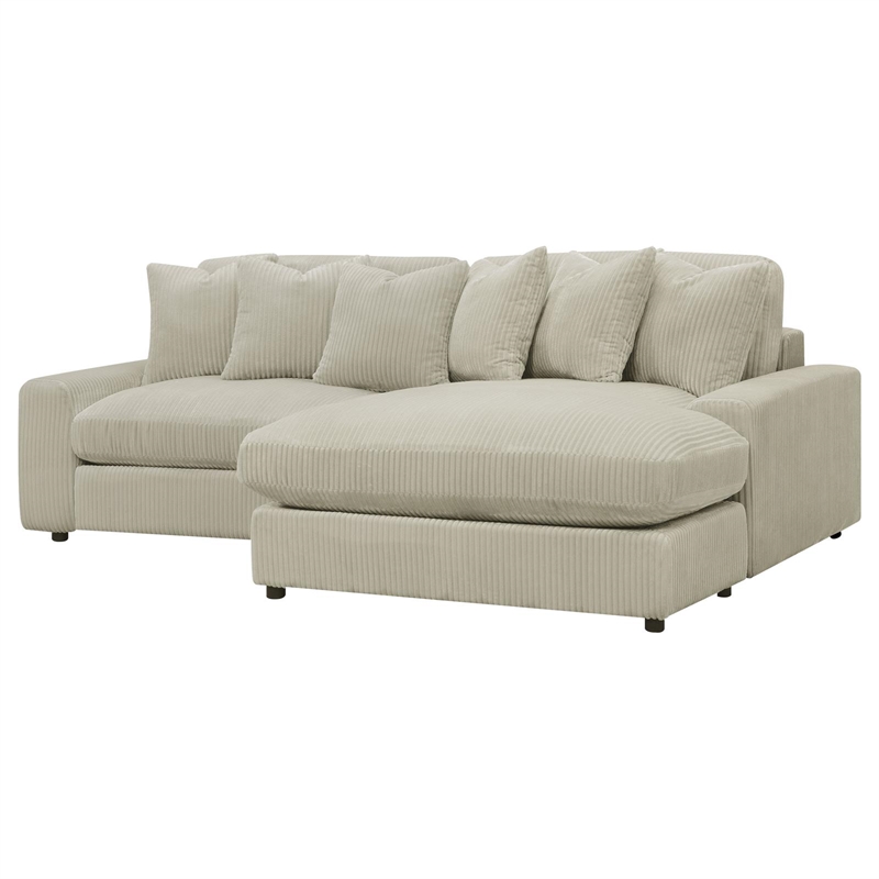 Pemberly Row Modern Velvet Upholstered Reversible Sectional Sofa in Sand
