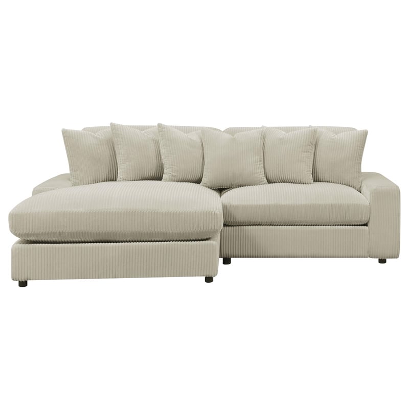 Pemberly Row Modern Velvet Upholstered Reversible Sectional Sofa in Sand