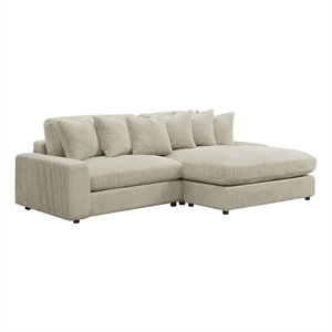 Pemberly Row Modern Velvet Upholstered Reversible Sectional Sofa in Sand