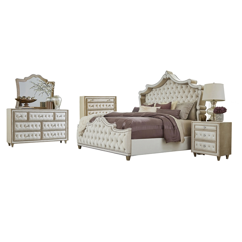 Pemberly Row 5-piece California King Upholstered Velvet Bedroom Set Ivory