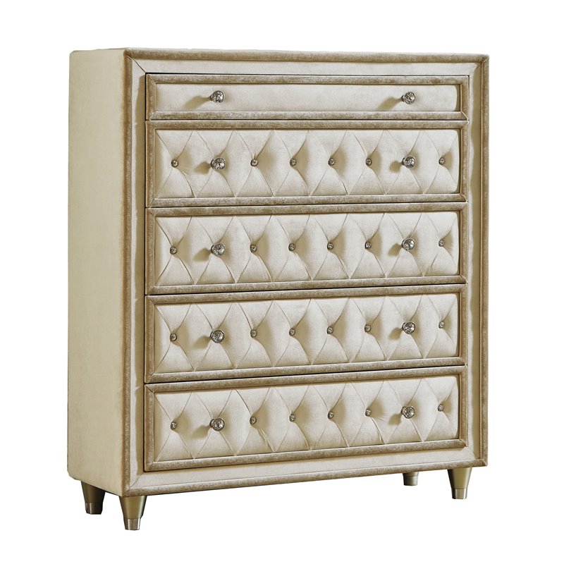 Pemberly Row 5-piece California King Upholstered Velvet Bedroom Set Ivory
