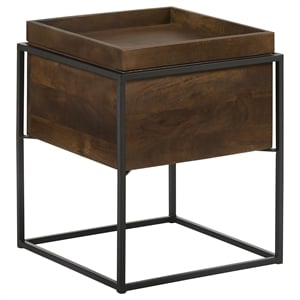 Pemberly Row 18&quot Square Wood Tray Top Accent Table in Dark Brown/Gunmetal