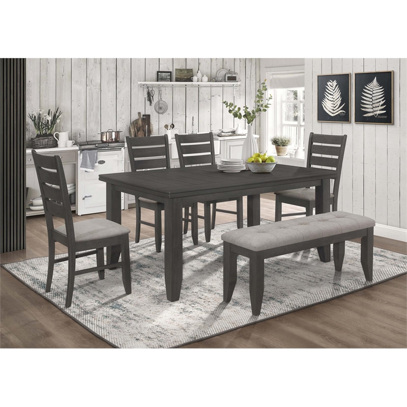 Pemberly Row Transitional Wood Rectangular Plank Top Dining Table Dark Gray