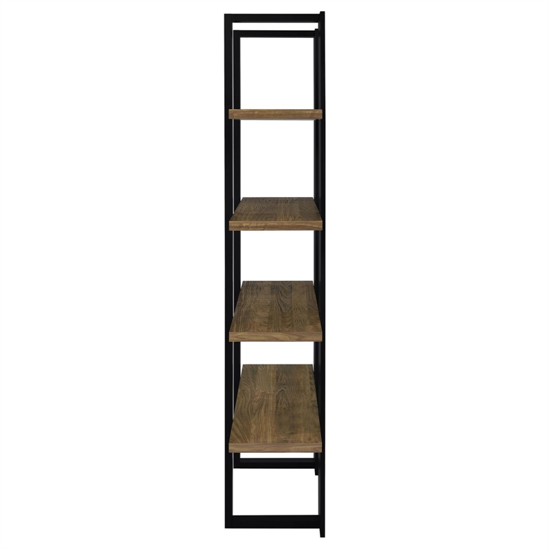 Pemberly Row Wood Bookcase with 4 Full-length Shelves Black and Aged Walnut