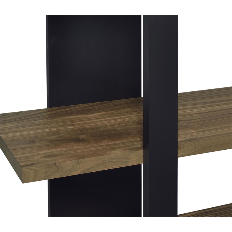 Pemberly Row Wood Bookcase with 4 Full-length Shelves Black and Aged Walnut