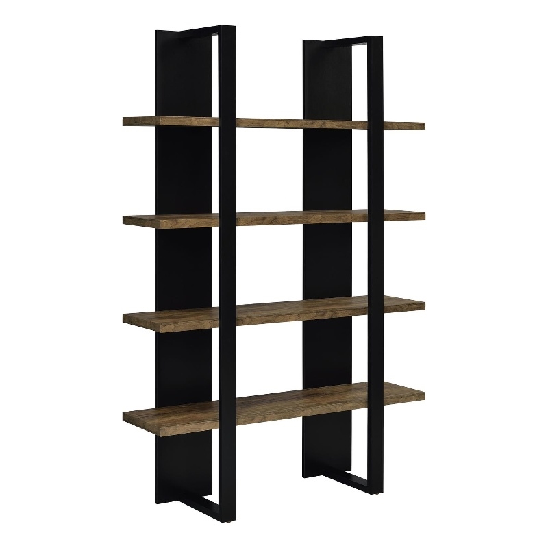 Pemberly Row Wood Bookcase with 4 Full-length Shelves Black and Aged Walnut
