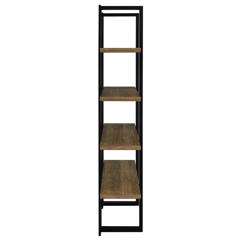 Pemberly Row Wood Bookcase with 4 Full-length Shelves Black and Aged Walnut