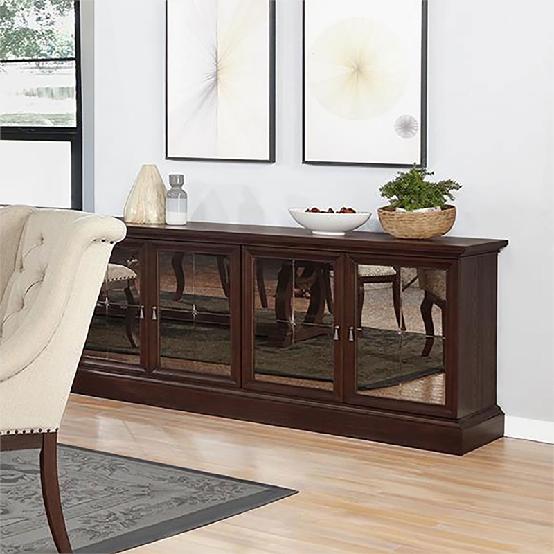 Pemberly Row Transitional Wood Cove 4-door Server in Antique Java and Brown