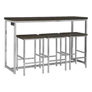 Pemberly Row 4-piece Metal Rectangle Counter Height Set Dark Oak and Chrome